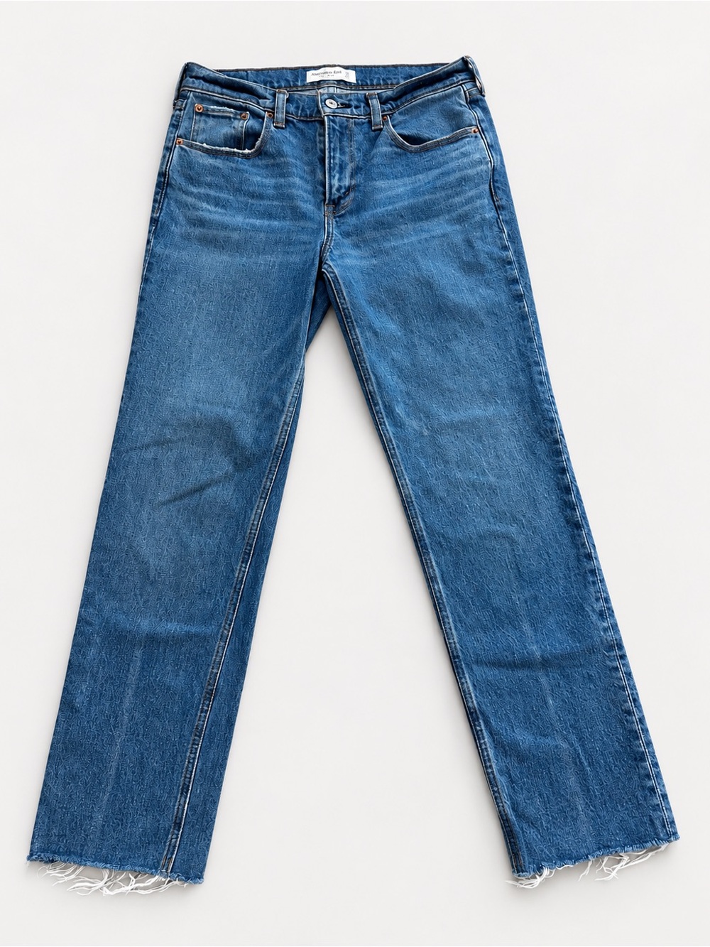 Abercrombie 90s Straight Jeans 27 Mid Rise Raw Hem Blue Denim